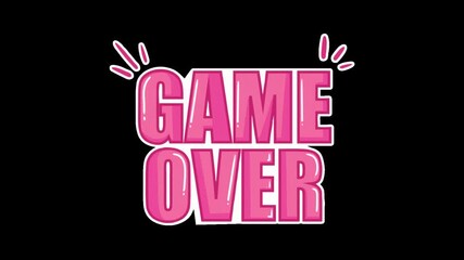 Playful pink Game Over text with a fun, bubbly font and retro arcade style, perfect for animated final screens or stream alerts. - Powered by Adobe