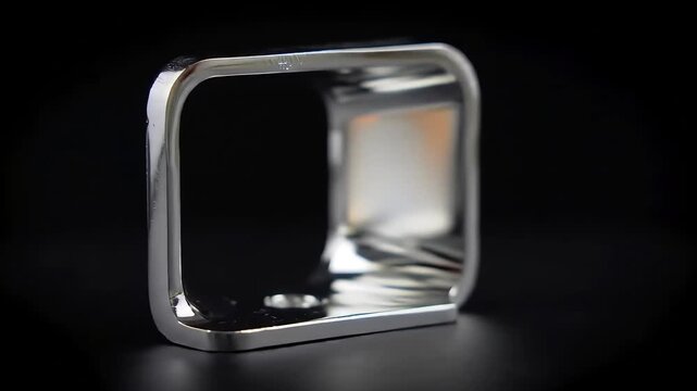 Sleek chrome plated metal bezel with a polished reflective surface. Modern industrial design and manufacturing concept.