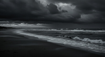 Stormy Beach with Dramatic Skies and Crashing Waves