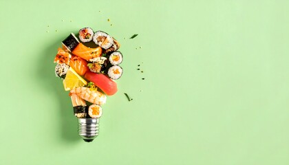 Sushi lightbulb on green background