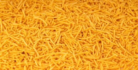 Aloo bhujia indian snack isolated. Crispy potato and chickpea flour strips, alu bhujiya sev