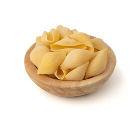 Raw conchiglioni pasta isolated. Dry conchiglie noodle in shell shape, big Italian macaroni