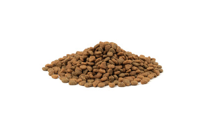 Dry pet food, dog kibble pile, puppy pellets, small canine protein croquette meal, animal food