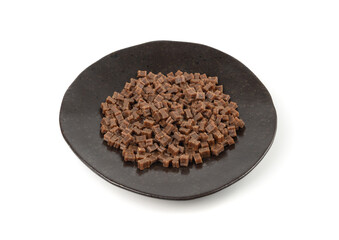 Mini bone-shaped pet food, small dogs crunchy treats, flavored brown dry kibble, canine food