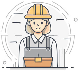 Female Construction Worker with Tool Box Graphic Illustration Professional Engineer Character Smiling Wearing Hard Hat for Building or Repair Services