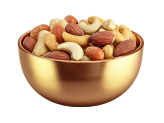 Nutritious mixed nuts bowl home kitchen food photography close-up. Isolated on transparent background, png.