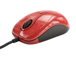 Close-up product photography of mouse device in office setup. Isolated on transparent background, png.