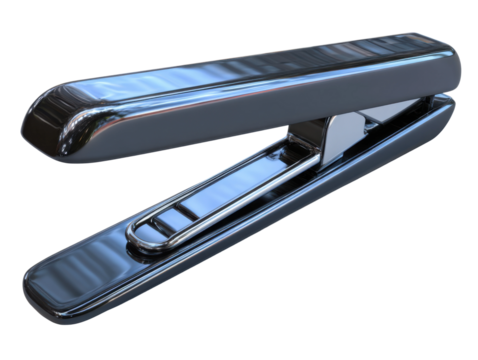 Stapler action in office setting essential office supplies close-up. Isolated on transparent background, png.