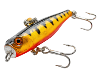 Fishing lure action close-up water environment product photography. Isolated on transparent background, png.