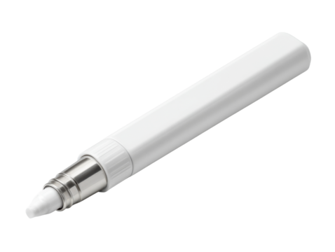 Creative marking action with white marker in studio setting. Isolated on transparent background, png.