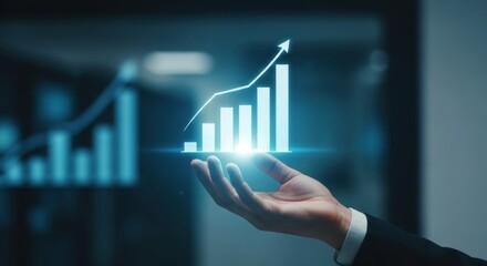 Upward bar graph hovering over a hand