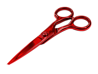 Cutting with red scissors studio product photography isolated. Isolated on transparent background, png.