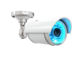 Urban surveillance indoor security camera installation photography. Isolated on transparent background, png.