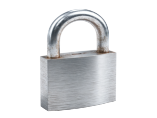 Securing safety padlock on display industrial environment close-up. Isolated on transparent background, png.