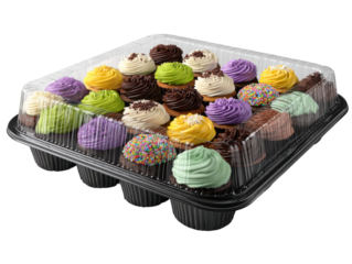 Vibrant cupcakes showcase in a baker's shop - food photography. Isolated on transparent background, png.