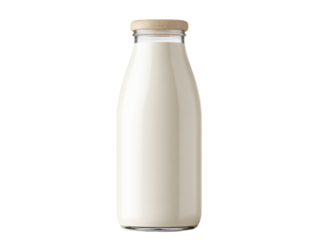 Fresh milk bottle in a kitchen setting beverage photography. Isolated on transparent background, png.