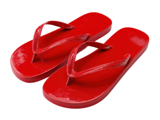 Close-up beach photography summer vibes & red flip flops. Isolated on transparent background, png.