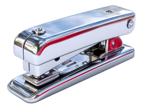 Stapler in office workspace metal material professional setting. Isolated on transparent background, png.