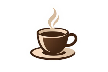 Vector icon of a hot cup of coffee with steam and brown beans