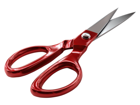 Cutting action with red scissors on still life. Isolated on transparent background, png. - Powered by Adobe