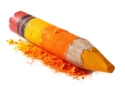 Vibrant crayon art creation studio photography creative space close-up. Isolated on transparent background, png.
