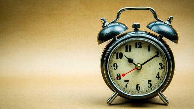 Vintage Alarm Clock on Beige Background Time Management Concept