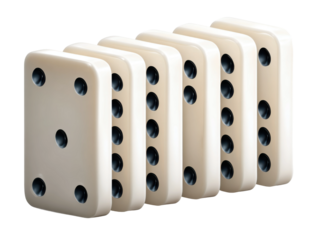 Exciting domino game action indoor setting game pieces focused view. Isolated on transparent background, png.