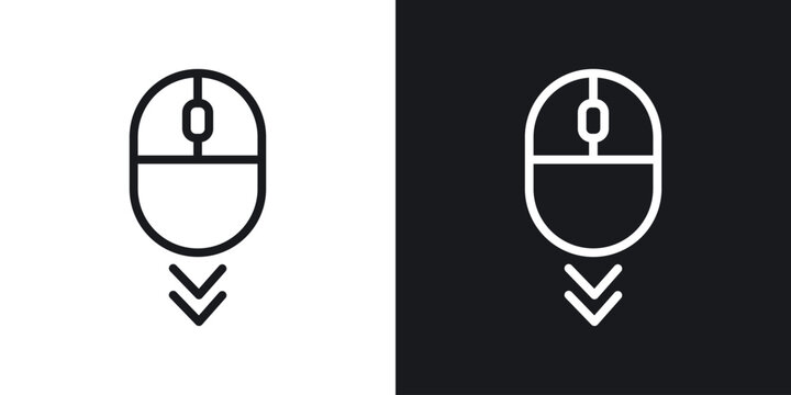 Scroll down computer mouse vector icon. Design graphic in outline style illustration.