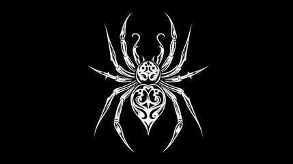 Intricate white spider design on a stark black background