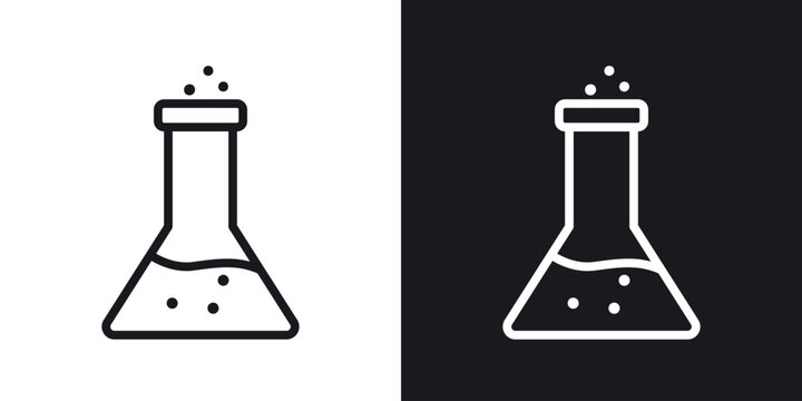Flask vector icon. Design graphic in outline style illustration.