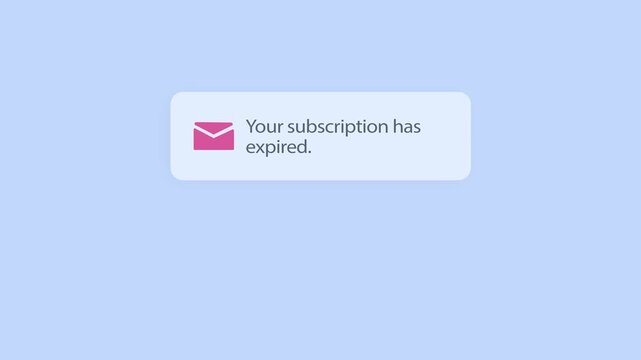 Subscription expired notification in red with a plane blue backdrop, 4k footage