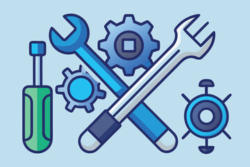 Tool icon vector set. Maintenance tools with wrench, gear, spanner, hammer and screwdriver symbol illustration for fix and repair concept.