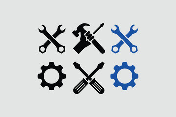 Tool icon vector set. Maintenance tools with wrench, gear, spanner, hammer and screwdriver symbol illustration for fix and repair concept.
