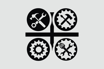 Tool icon vector set. Maintenance tools with wrench, gear, spanner, hammer and screwdriver symbol illustration for fix and repair concept.