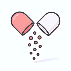 Pharmaceutical concept of an opened pill with medication spilling out. Vector illustration for science and healthcare.