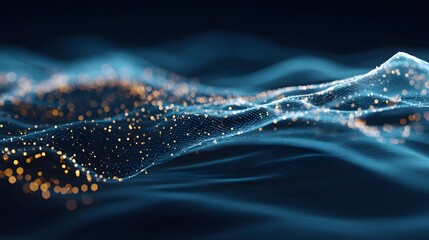 Abstract digital waves of glowing particles.