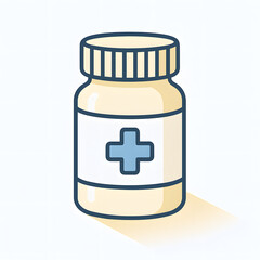 Obraz premium An illustration of a medicine bottle with a blue cross on the label, representing the concept of healthcare, pharmacy, and medical treatment.