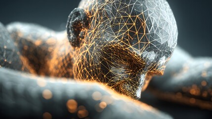 Detailed rendering of a polygonal human head and shoulders.