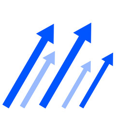 勢いよく上昇する5本の矢印(青)