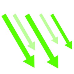 勢いよく下降する5本の矢印(緑)