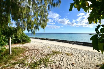 Tropical beach entrance with reef and ocean