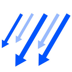 勢いよく下降する5本の矢印(青)