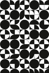 A captivating array of monochromatic geometric shapes, each element forming a unique pattern of circles and squares, creating a visually striking artistic impression.