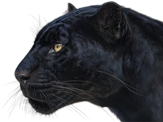  Side view black panther head isolated on transparent background