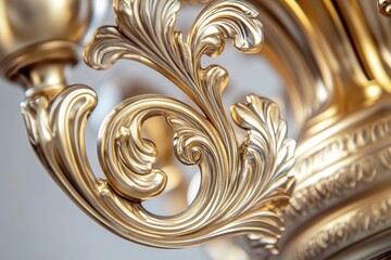 Intricate golden detailing adorns an elegant fixture, showcasing ornate craftsmanship and a luxurious, timeless aesthetic with an appealing sheen.