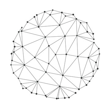 Abstract geometric sphere formed by connected lines and dots, dense outer network with sparse inner structure, ideal for technology, science, or data concepts vector illustration