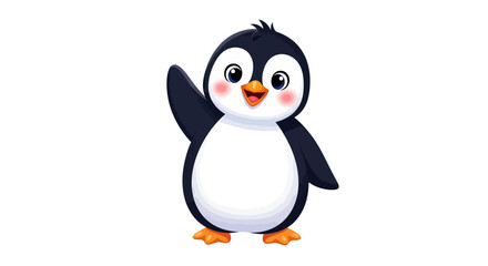 A Cute Cartoon Penguin Character Waving Its Wing Hello in a Friendly Manner Illustrating a Whimsical Arctic Animal for Children's Entertainment and Educational Content