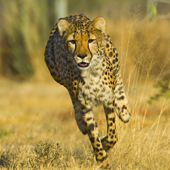 Cheetah Running Through Golden Grass