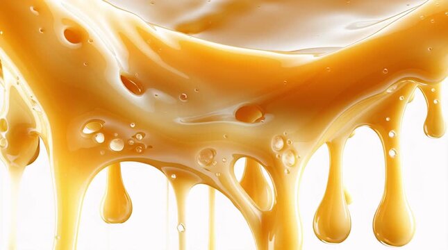 Golden honey or melting cheese runs from top to bottom transparent or white background, smooth textures, 