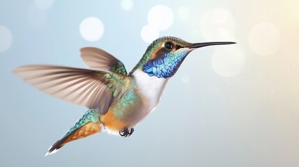 Hummingbird - Golden tailed sapphire. Hand drawn vector illustration of a flying Golden tailed sapphire hummingbird with colorful glossy plumage on transparent background.